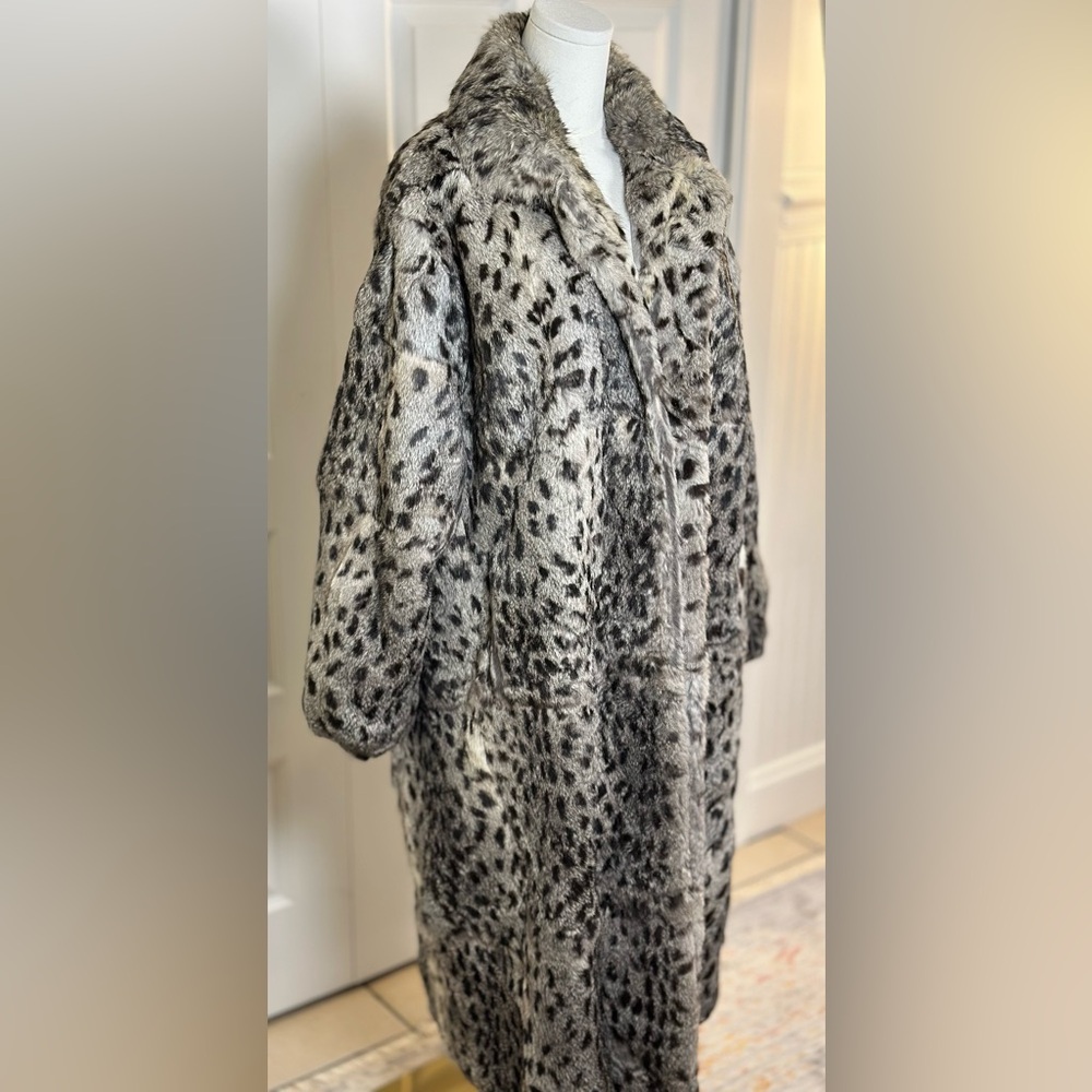 Genuine Rabbit Dyed Leopard Print Fur Coat - Picture 3 of 10